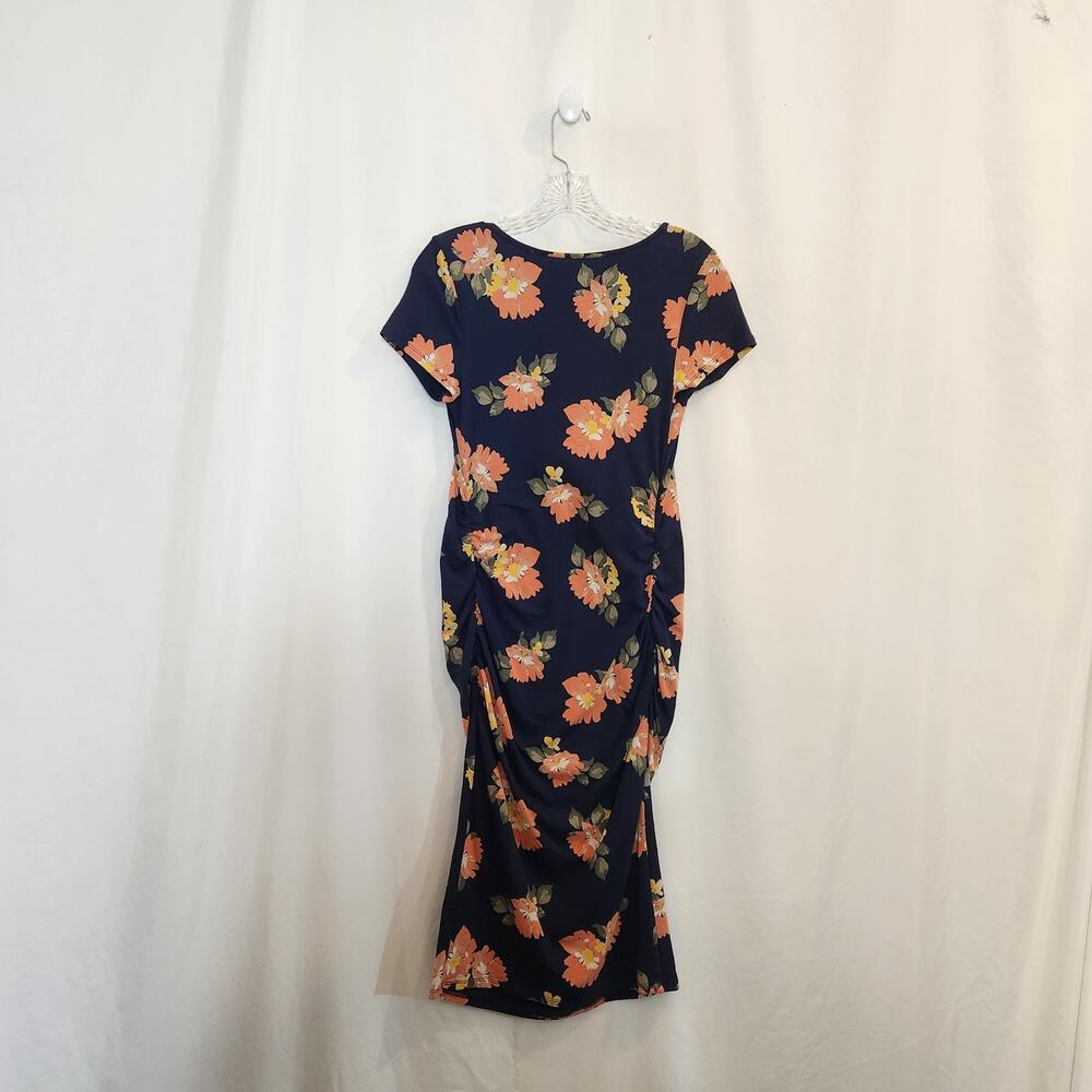 ISABEL by INGRID & ISABEL Navy Peach Floral Bodycon Maternity Dress Small S NEW - Picture 4 of 10